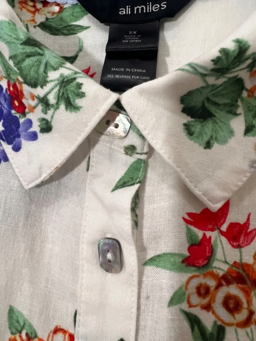 Ali Miles FloralPrint Point Collar Elbow Baloon Sleeve Button down Plus Size 2X - Picture 6 of 12